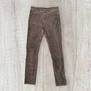 Tempo Paris Faux Leather Coated Skinny Pants Brown Taupe Stretch High Rise